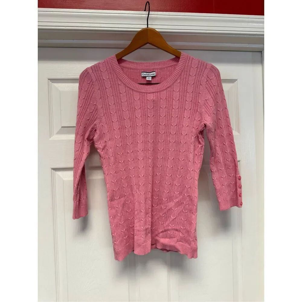Croft & Barrow Pink Scoop Neck Cable Knit Button Sleeve Sweater sz S NWT